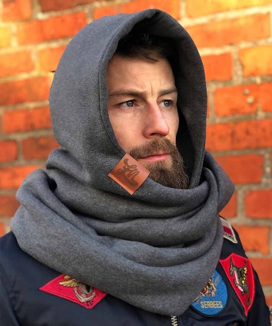 czapki damskie Kaptur z kominem grafitowy unisex