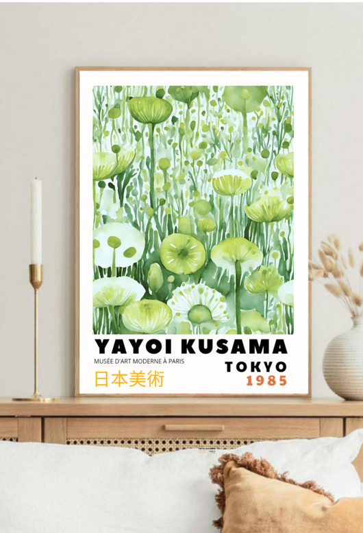 grafiki i ilustracje PLAKAT dekoracyjny zielone kwiaty Yayoi Kusama,  poster
