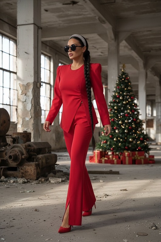 komplety damskie Komplet bluzka szerokie ramiona z poduszkami + spodnie