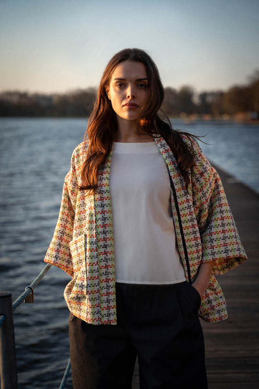 marynarki damskie Libi - Kimono w kolorową kratkę