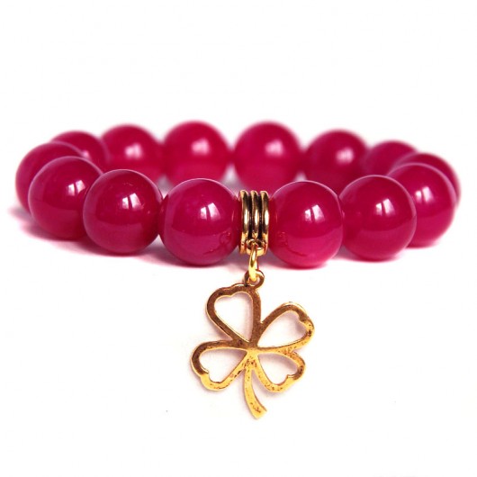 FUCHSIA pink - jadeit DUUUŻE kule & koniczynka kaktusia