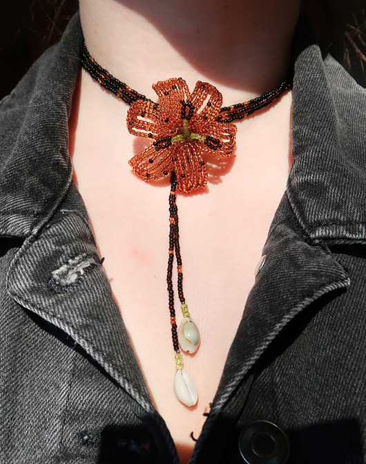 chokery Pomarańczowa  Lilia - naszyjnik choker