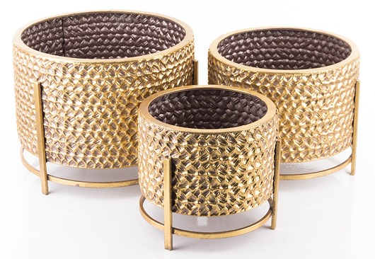 kwietniki Osłonka metalowa, tłoczona 3 szt.  39/25/23x35/30/24 cm Urrea złota