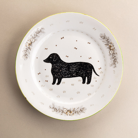 Ozdoby na ścianę Talerz na ścianę - czarny jamnik