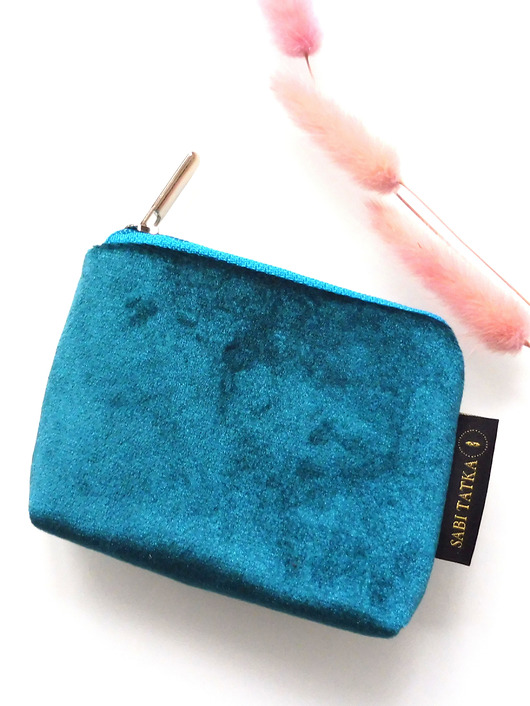 portfele damskie Portfel card holder z weluru Turkusowy
