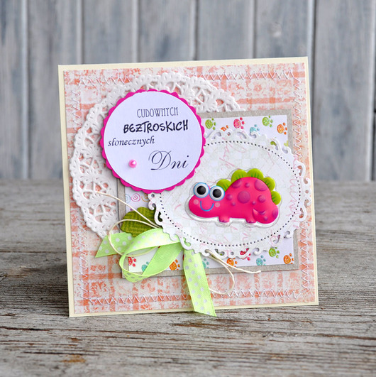 kartki scrapbooking Z dinozaurem na Urodzinki