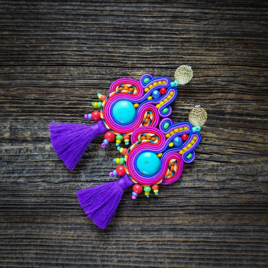 kolczyki soutache Etniczne  kolczyki soutache z chwostami