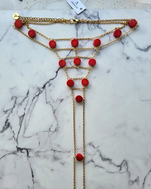 złote naszyjniki Łańcuszek na ciało Sexy Stones Red
