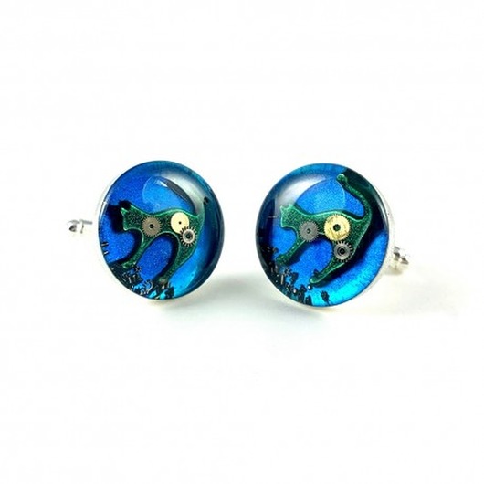 spinki do mankietów SPINKI - Steam Dream - CAT Green (blue)