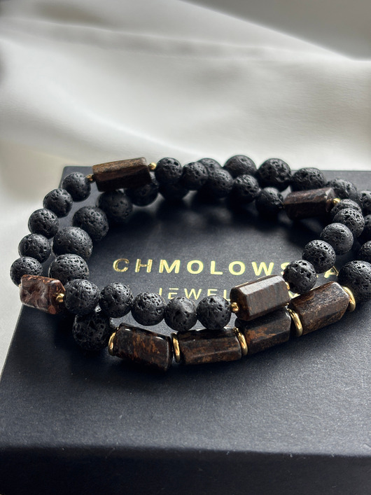 biżuteria męska Zestaw męskich bransoletek Bronzyt i Lawa