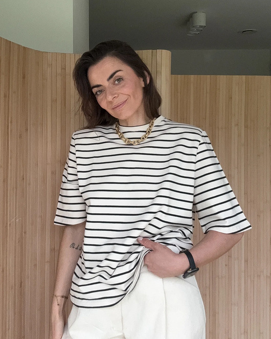 t-shirt damskie Tshirt Art paski poduchy cream & black stripes