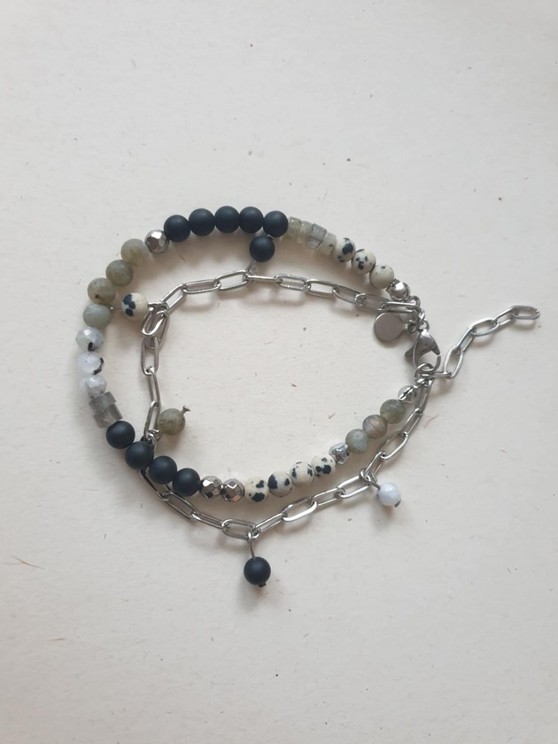 bransoletki z kamieni naturalnych Bransoletka łańcuszkowa, czarny turmalin, labradoryt,