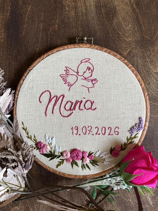akcesoria na chrzest Ręcznie haftowany obrazek personalizowany na Chrzest Święty
