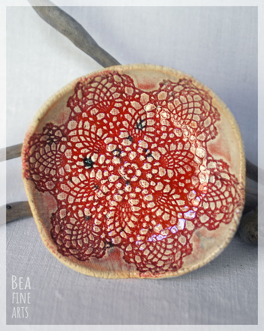 dodatki - różne Czerwona miseczka ceramiczna na świecę, biżuterię