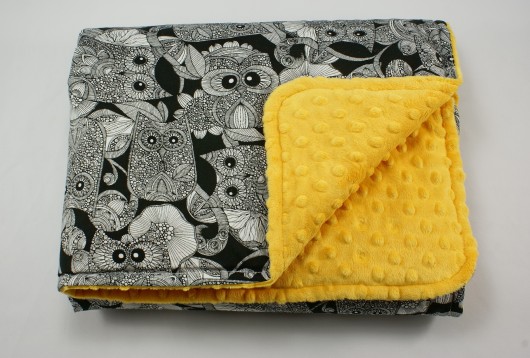 Zimowy dwustronny kocyk BOHO SOWY mango Little Sophie