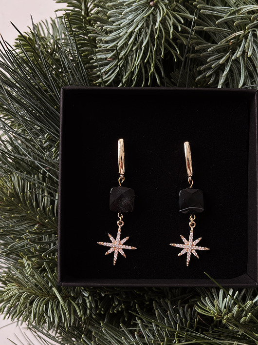 kolczyki z kamieniami Kolczyki Agat Czarny Gwiazdy