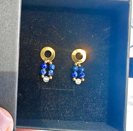 kolczyki z kamieniami Kolczyki okragłe lapis lazuli i cytryn