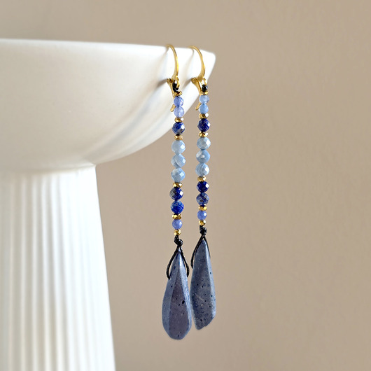 kolczyki z kamieniami Kolczyki wiszące UNIKAT koral, lapis lazuli, agat, opal