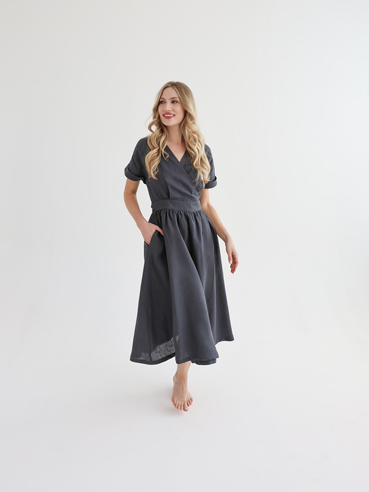 sukienki midi damskie Lniana Sukienka JASMINE CHARCOAL