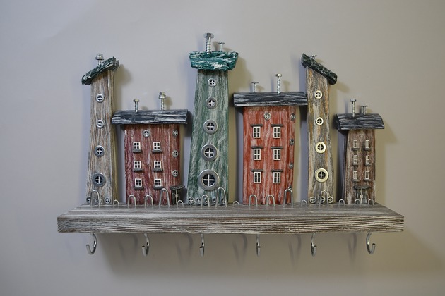 wieszaki Ręcznie wykonany drewniany wieszak na klucze   6 haczyków