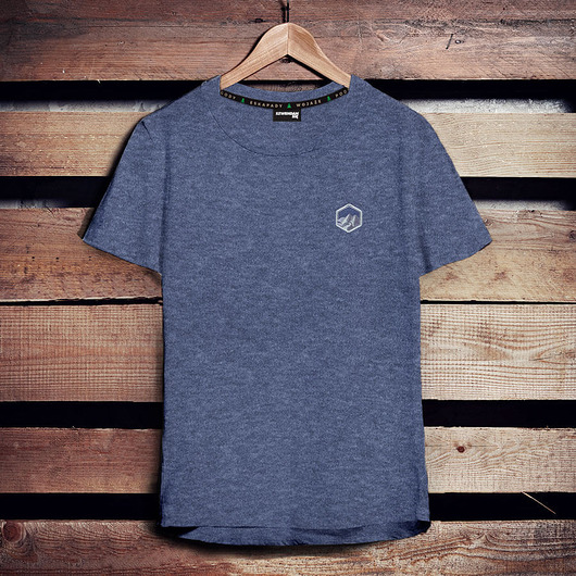 t-shirty męskie Koszulka męska z haftem GÓRY jeansowy melanż