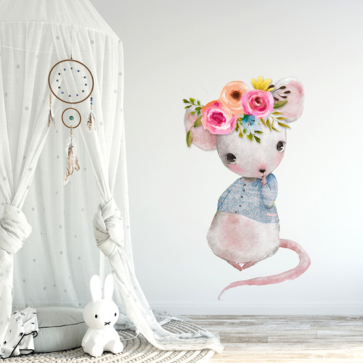 naklejki ścienne do pokoju dziecka Biała myszka  naklejka na ścianę