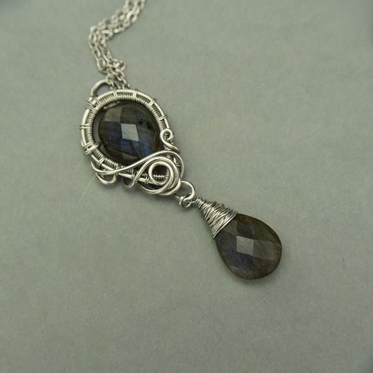 wisiory Długi wisiorek niebieskie labradoryty wire wrapping