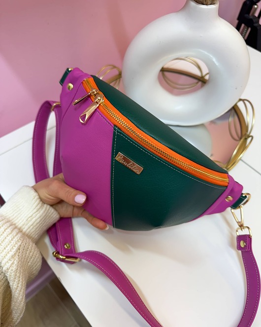 saszetka nerka Nerka kolorowa butelkowa zieleń fuksja L