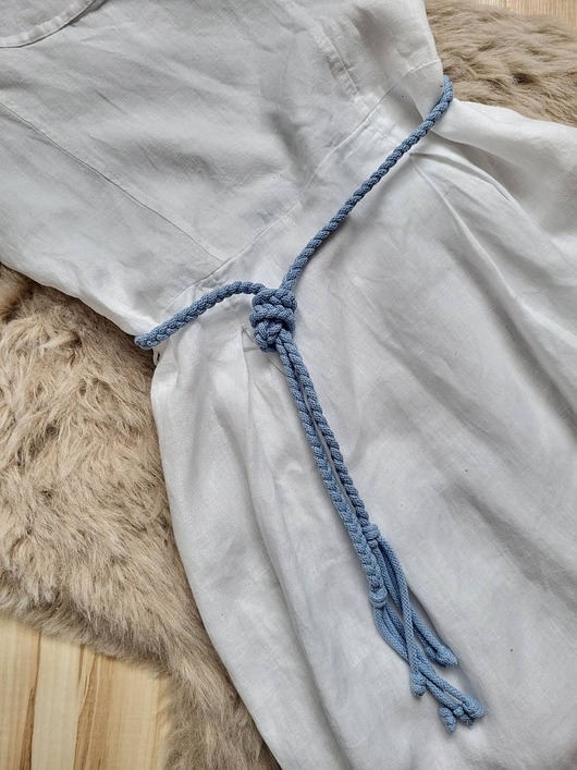 paski damskie Błękitny  Pasek do sukienki,tuniki wiązany cienki warkocz 130cm (r.36-38)