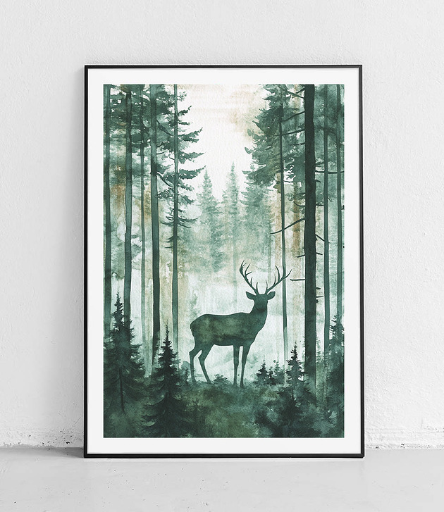 plakaty Plakat Leśny jeleń wśród drzew