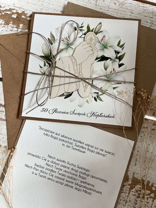 kartki scrapbooking Ręcznie robiona kartka dla księdza  z życzeniami na rocznicę święceń