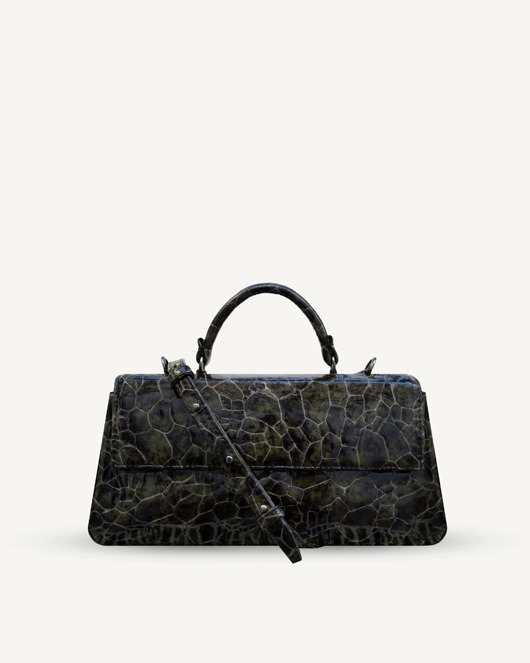 torby na ramię "Audrey Baguette" lakierowana skóra tłoczona na wzór krokodyla