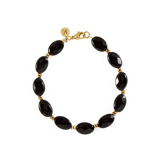 bransoletki z kamieni naturalnych Elegancka bransoletka z małych owalnych Onyksów - Wersja Pozłacana