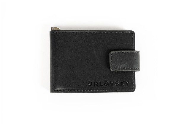 portfele męskie Męski czarny portfel slimwallet ORLOVSKY W04 z klipsem na banknoty