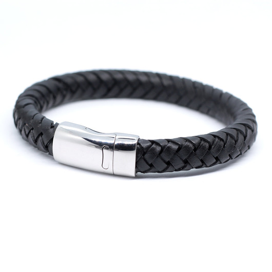 Bransoleta męska czarna ze srebrnym gładkim KociokwikJewelry