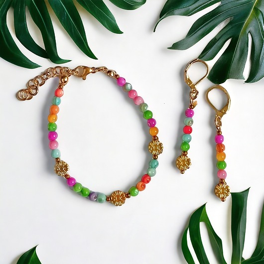 komplet biżuterii RAZEM TANIEJ : summer collection : kolorowa muszla i kwiatuszki