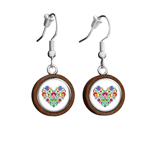 kolczyki drewniane Kolczyki drewniane - Serce folkowe - wiszące
