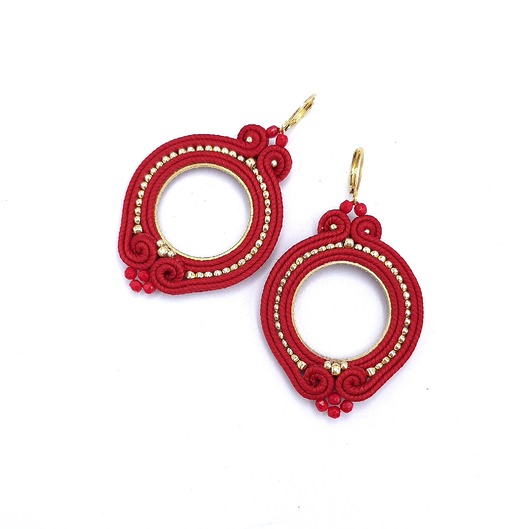 kolczyki soutache Kolczyki sutasz czerwone kółka Jolly lekkie okrągłe romantyczne