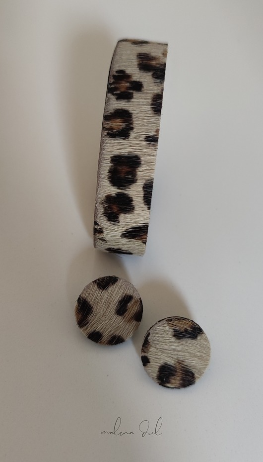 komplet biżuterii Zestaw skórzana bransoletka i kolczyki panterka leopard animal print