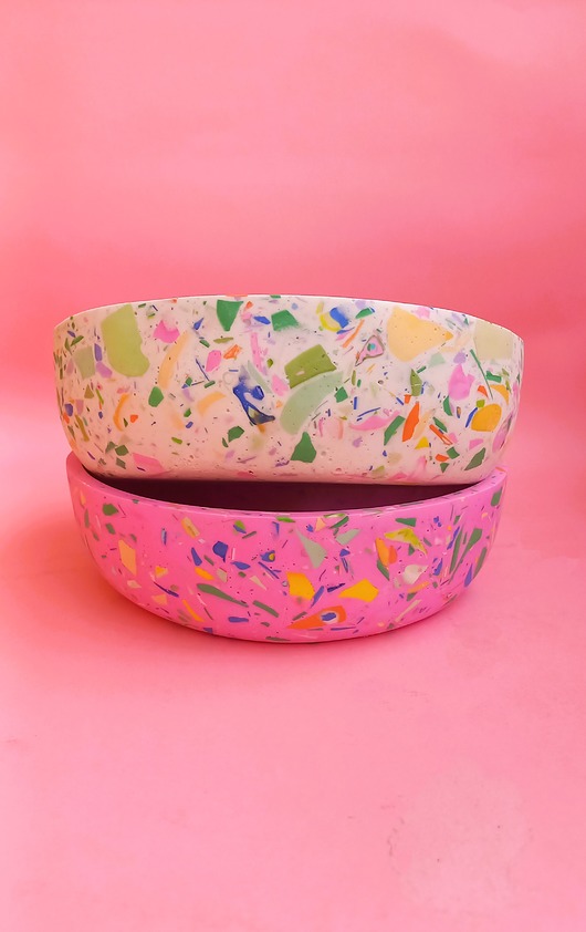 miski i misy Różowa miska terrazzo do kuchni na owoce lub dekoracyjna