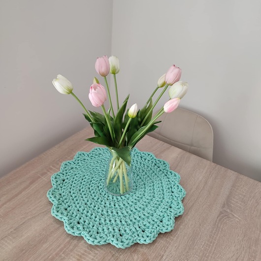 podkładki do kuchni Podkładka ze sznurka bawełnianego szydełkowa na stolik 42cm