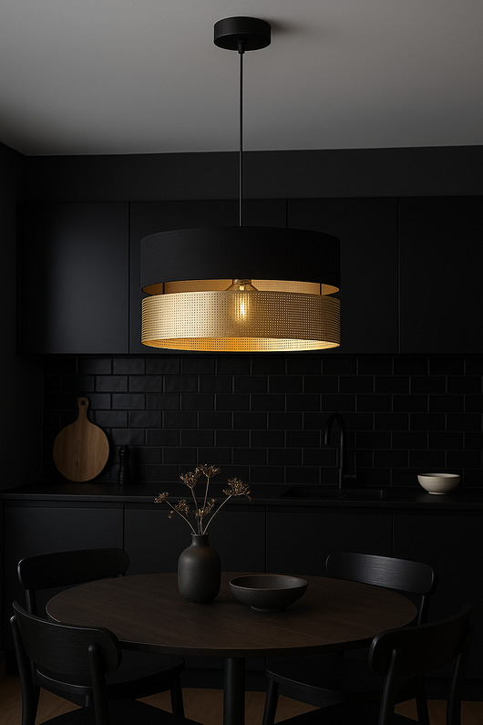 lampy wiszące Luksusowa lampa z dużym abażurem dziurki złote