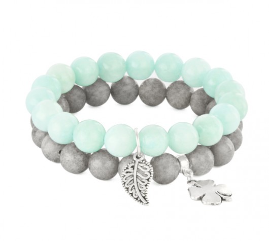 bransoletki z kamieni naturalnych Mint & gray jade with pendants.