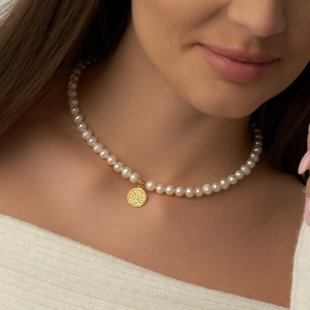 chokery Choker/ naszyjnik z naturalnych pereł słodkowodnych - srebro 925 pozłacane