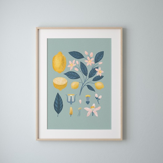 Plakat  "Cytryny" 30x40cm na miętowym tle Studio Stonka