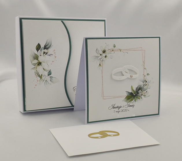 zaproszenia i kartki na ślub Kartka ślubna z pudełkiem i kopertą, W15