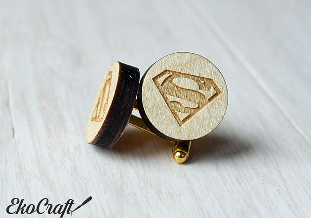 Drewniane spinki do mankietów SUPERMAN EkoCraft