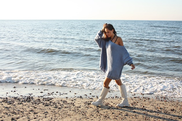 swetry damskie  Jasnoniebieski Sweter Handmade Oversize