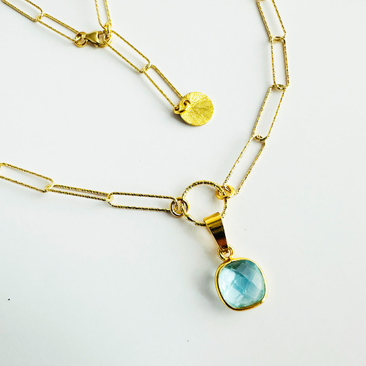 złote naszyjniki Naszyjnik BŁĘKITNY OGIEŃ  z topazem, na szerokim łańcuszku