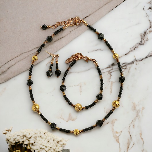 komplet biżuterii KOMPLET naszyjnik, bransoletka, kolczyki GLAM : krótki naszyjnik